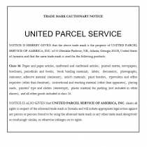 TRADE MARK CAUTIONARY NOTICE - UNITED PARCEL SERVICE